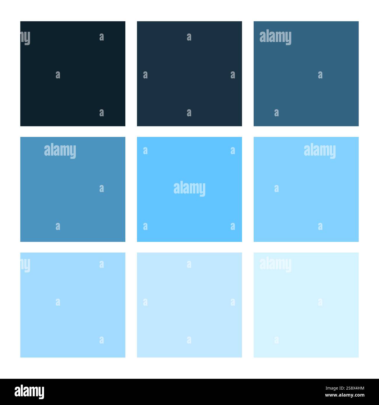 Blaue Farbpalette. Farbverlauf eingestellt. Raster für kühle Schattierungen. Helle Vektorquadrate. Stock Vektor