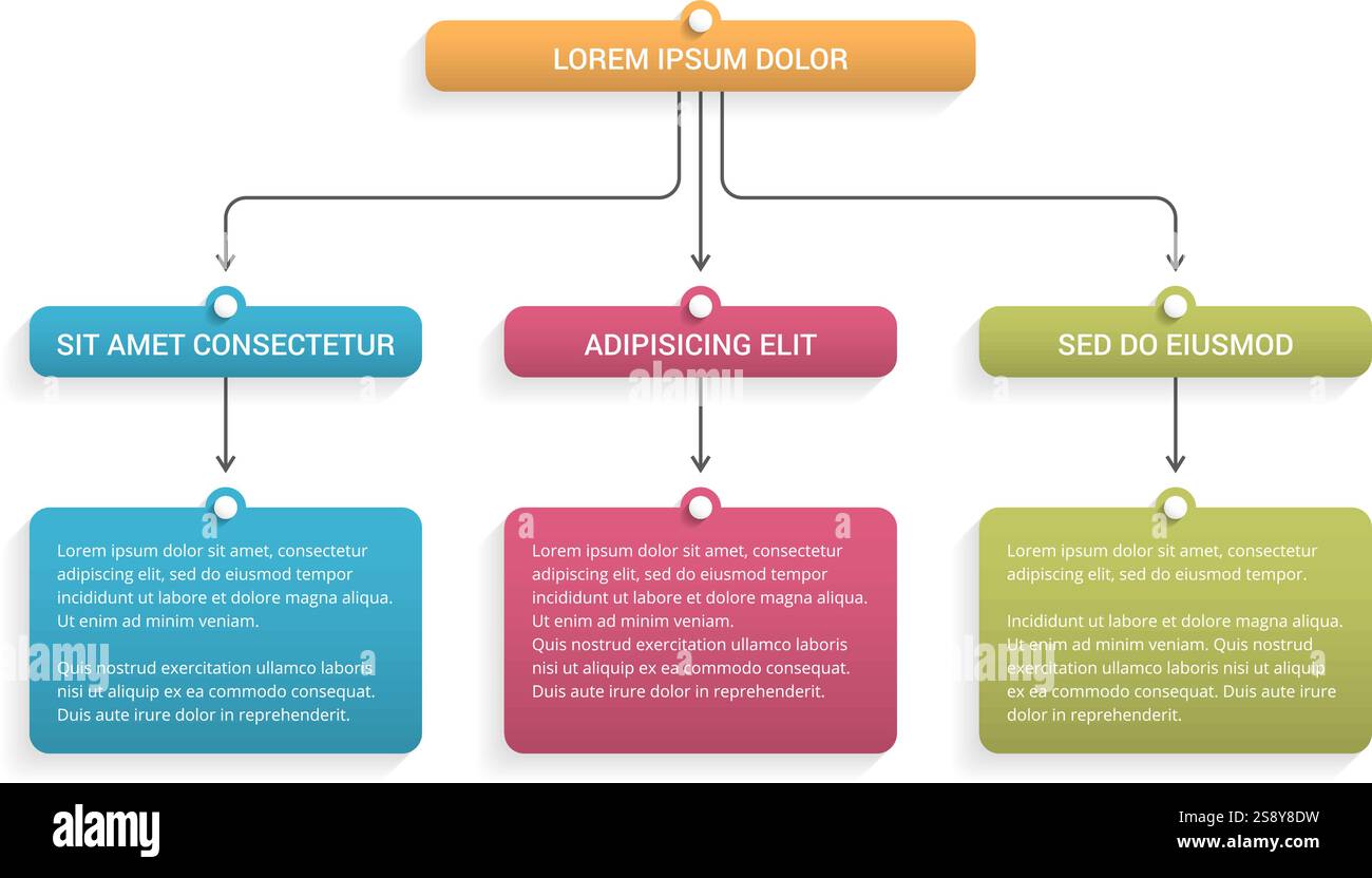Flussdiagramm mit 3 Ebenen, Infografik-Vorlage mit 3 Schritten oder Optionen, Vektorgrafik eps10-Illustration Stock Vektor