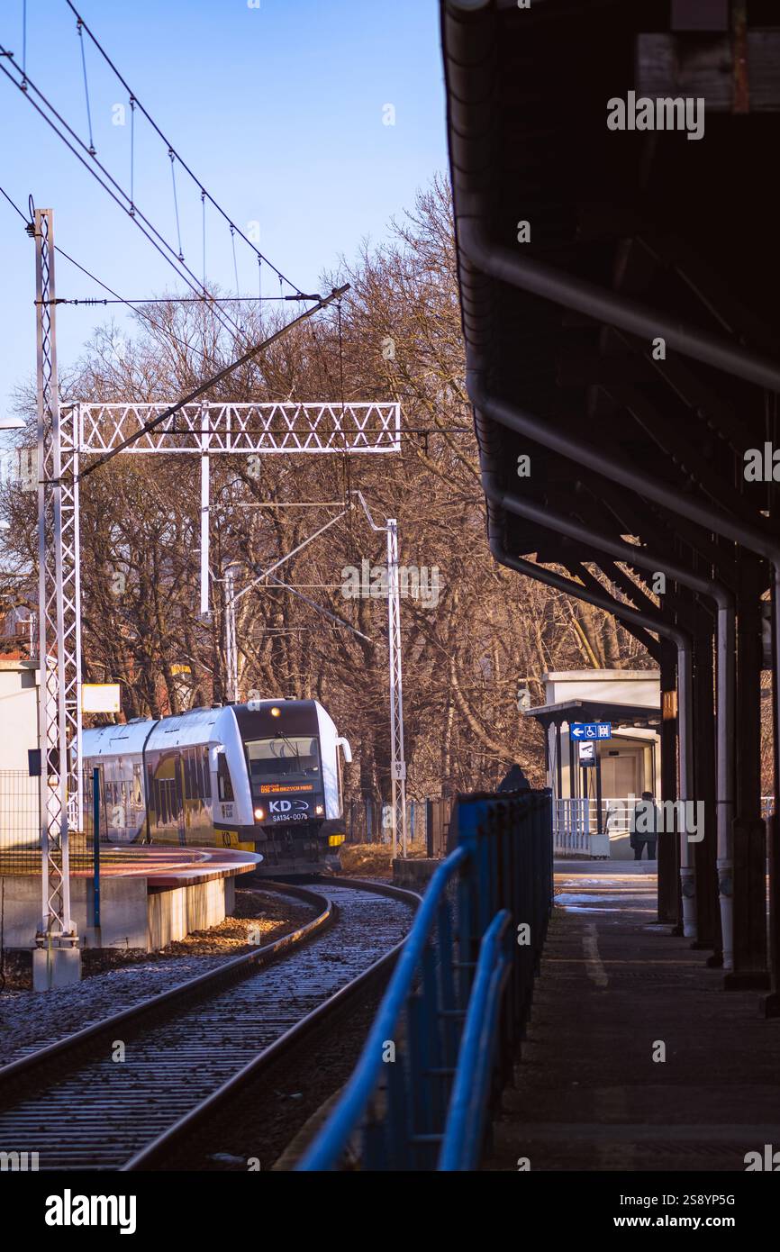 Der Zug „Koleje Dolnośląskie“ wartet am Bahnhof Stockfoto