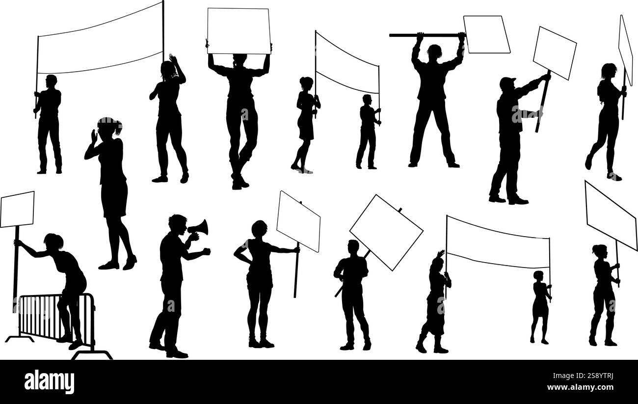 Die Silhouetten Der Demonstranten Der Strike Rally Im März Stock Vektor