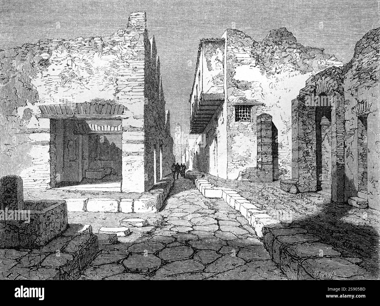 Römisches Haus mit geschlossenem Balkon in der antiken römischen Stadt Pompeji, Pompeji Neapel Italien. Vintage oder historische Illustration oder Gravur 1864 Stockfoto
