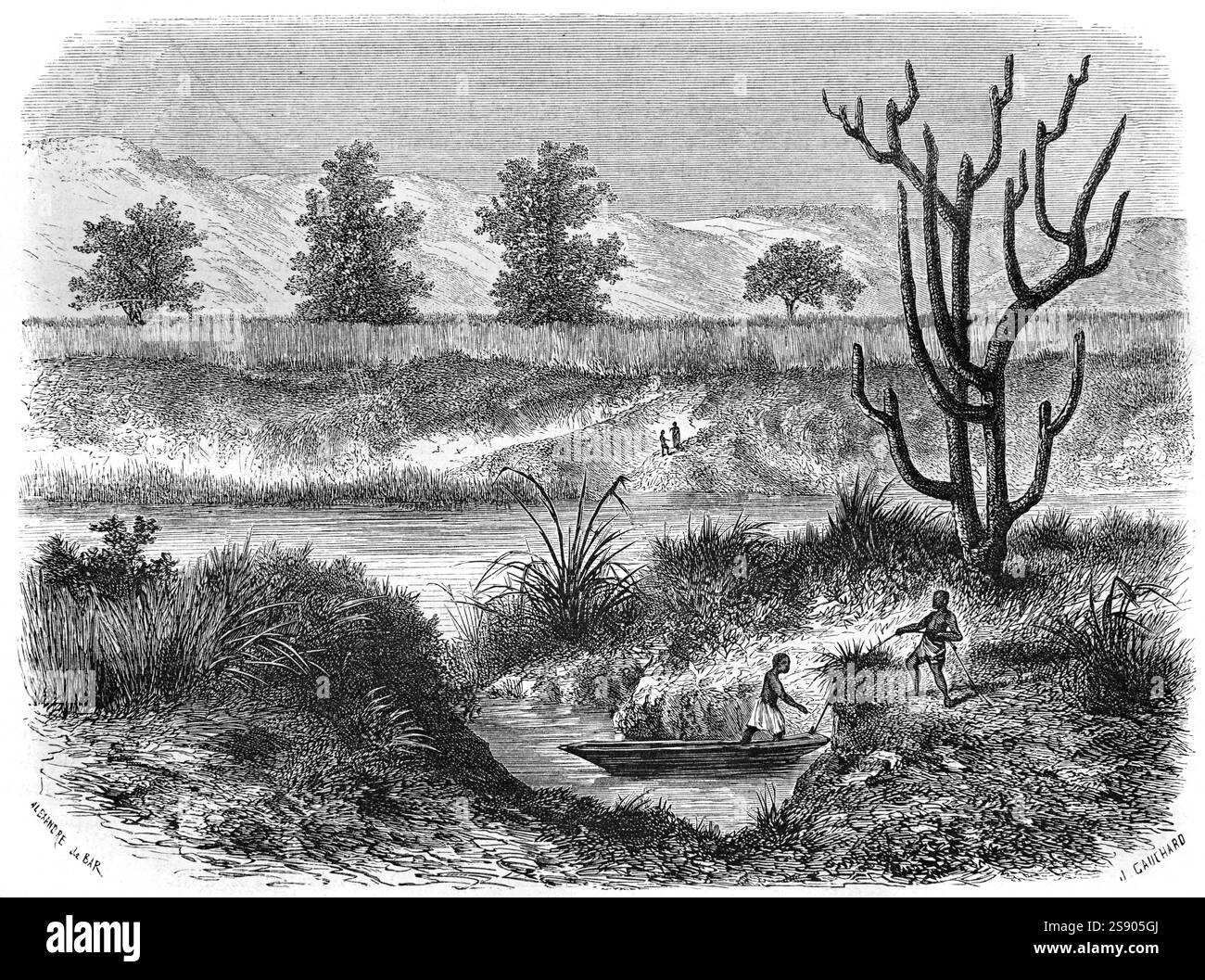 Fluss Katonga Uganda Afrika. Vintage oder historische Gravur oder Illustration 1864 Stockfoto