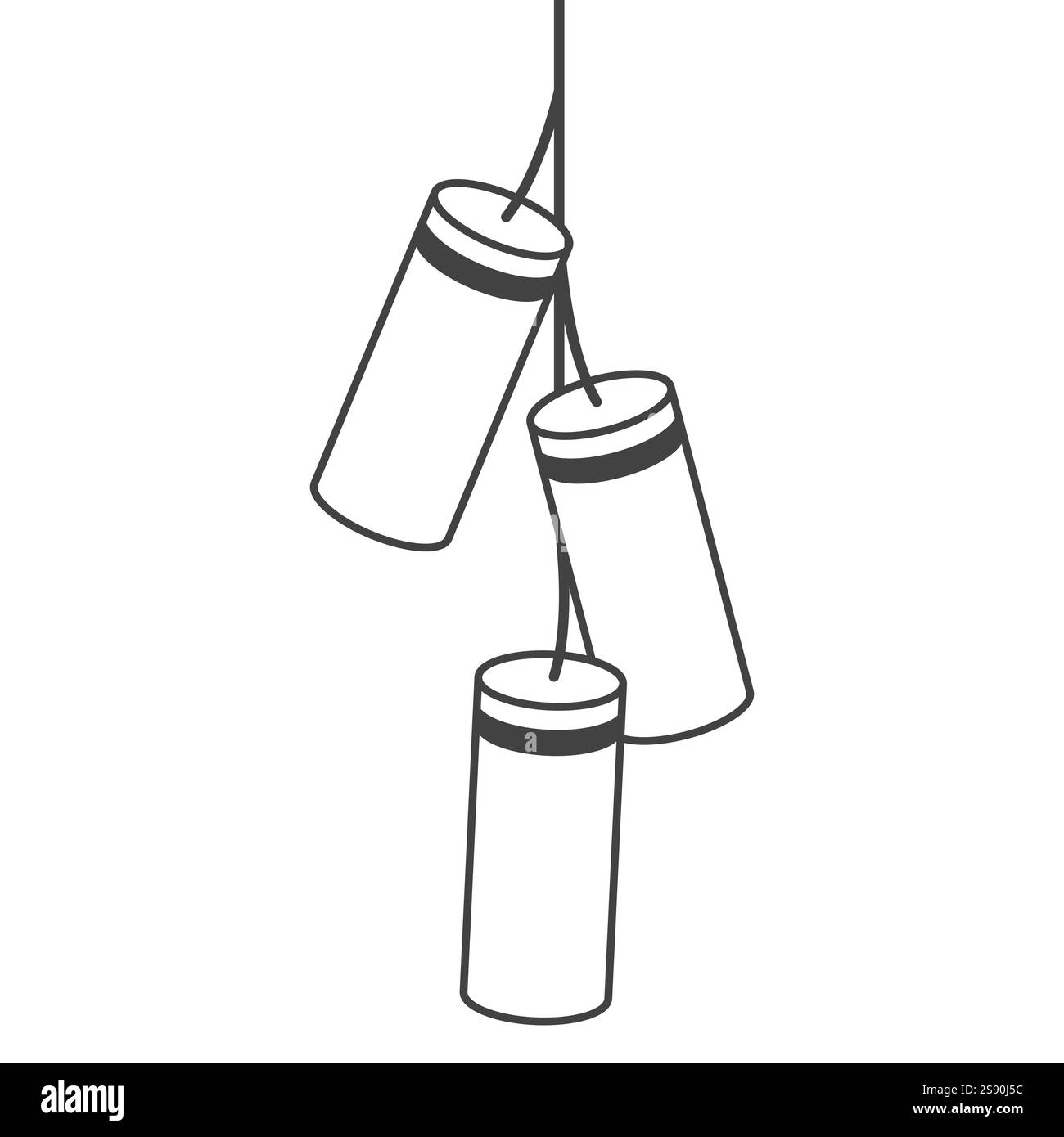 Das Symbol der drei hängenden Feuerwerkskörper ist ein traditioneller Teil der chinesischen Neujahrsfeier und symbolisiert Glück und vertreibt böse Geister Stock Vektor