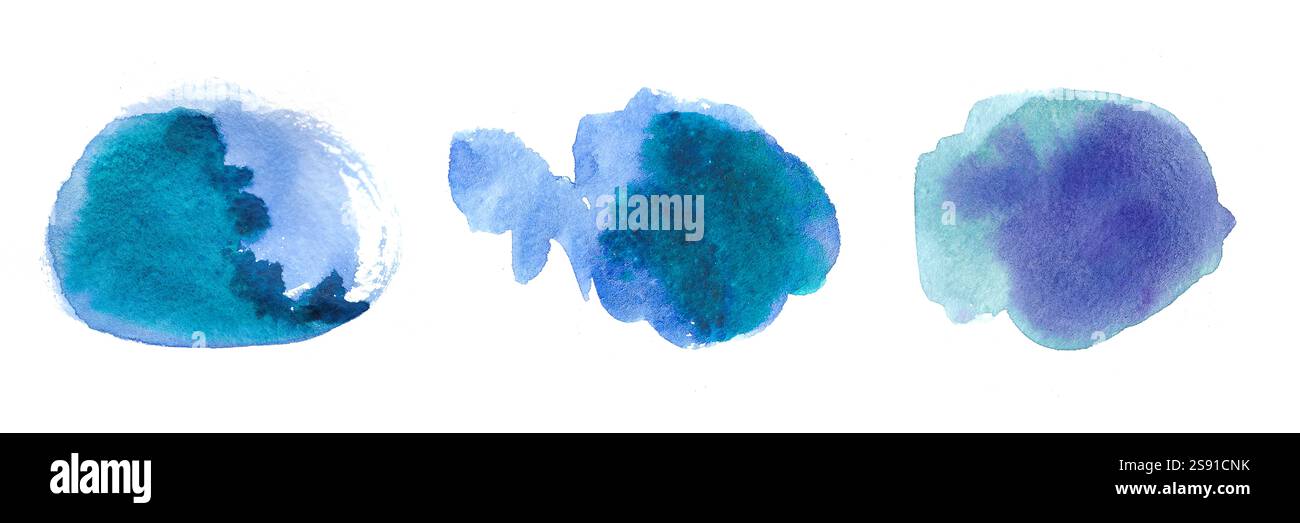 Abstrakte blaue Aquarelle mit vom Ozean inspirierten Verläufen. Perfekt für moderne Einrichtung, Design-Hintergründe oder beruhigende künstlerische Projekte Stockfoto