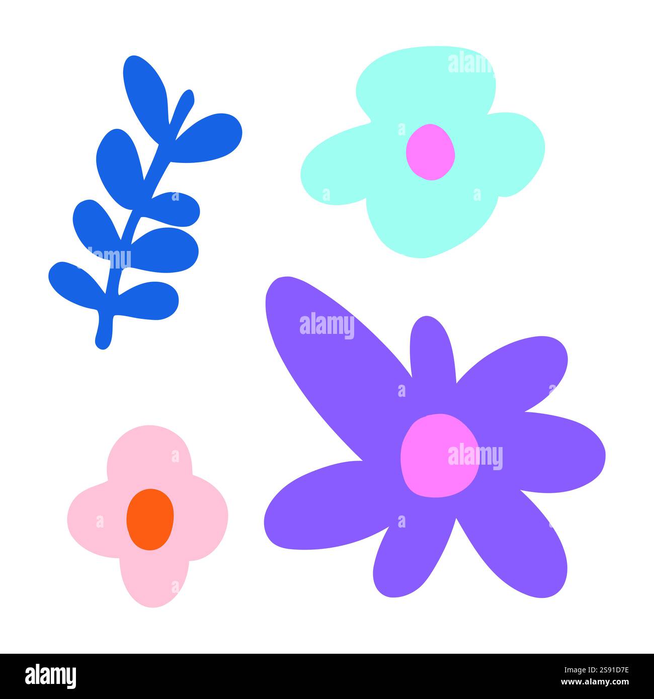 Buntes Muster von Blumen und Blättern in Lila, Blau und Rosa. Modern und dekorativ, perfekt für naturinspirierte Kunstwerke, trendige Designs und Zuhause Stock Vektor