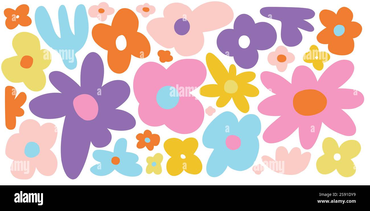 Lebendiges Blumendesign mit farbenfrohen Gänseblümchen in Pink, Orange und Gelb. Perfekt für Frühlingsdekor, Muster und naturinspirierte Kunstwerke Stock Vektor