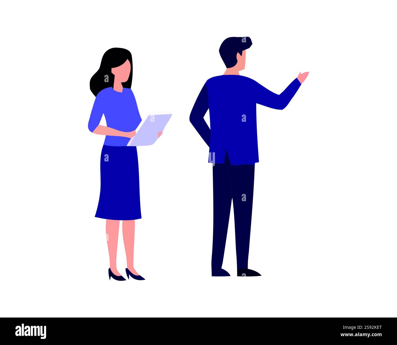 Illustration zur Diskussion des Geschäftsteams – professionelles Konzept für die Zusammenarbeit zwischen Männern und Frauen Stock Vektor