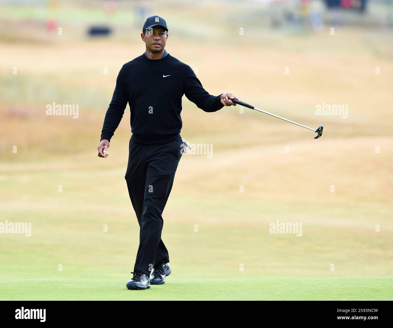 Juli 2018; Carnoustie, Angus, SCT; Tiger Woods am 6. während einer Übungsrunde des Open Championship Golfturniers bei Carnoustie Golf Links. Stockfoto
