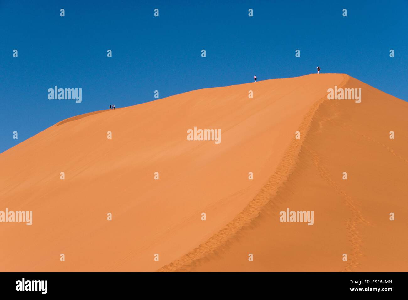 Der rote Sand Dune 45 beliebt ist für das Klettern von Touristen bei Sossusvlei, innerhalb des Namib-Naukluft-Park in Namibia. Stockfoto