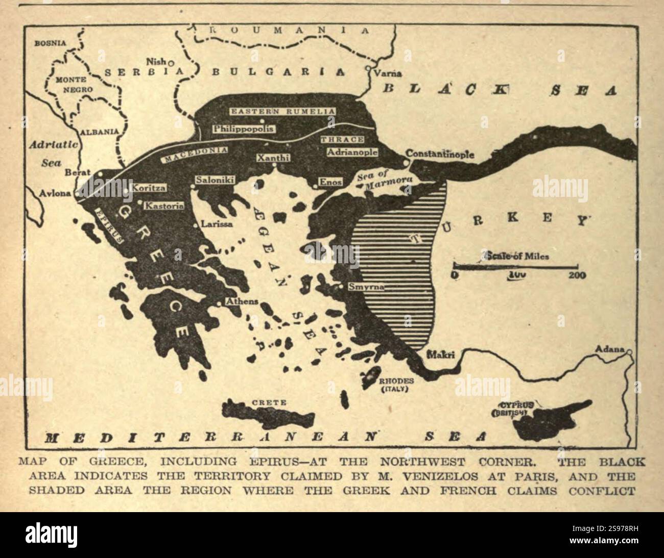 Große griechische Karte von Venizelos auf der Pariser Friedenskonferenz 1919. Stockfoto