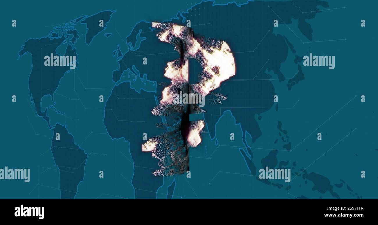 Bild der Form über der Weltkarte auf grünem Hintergrund Stockfoto