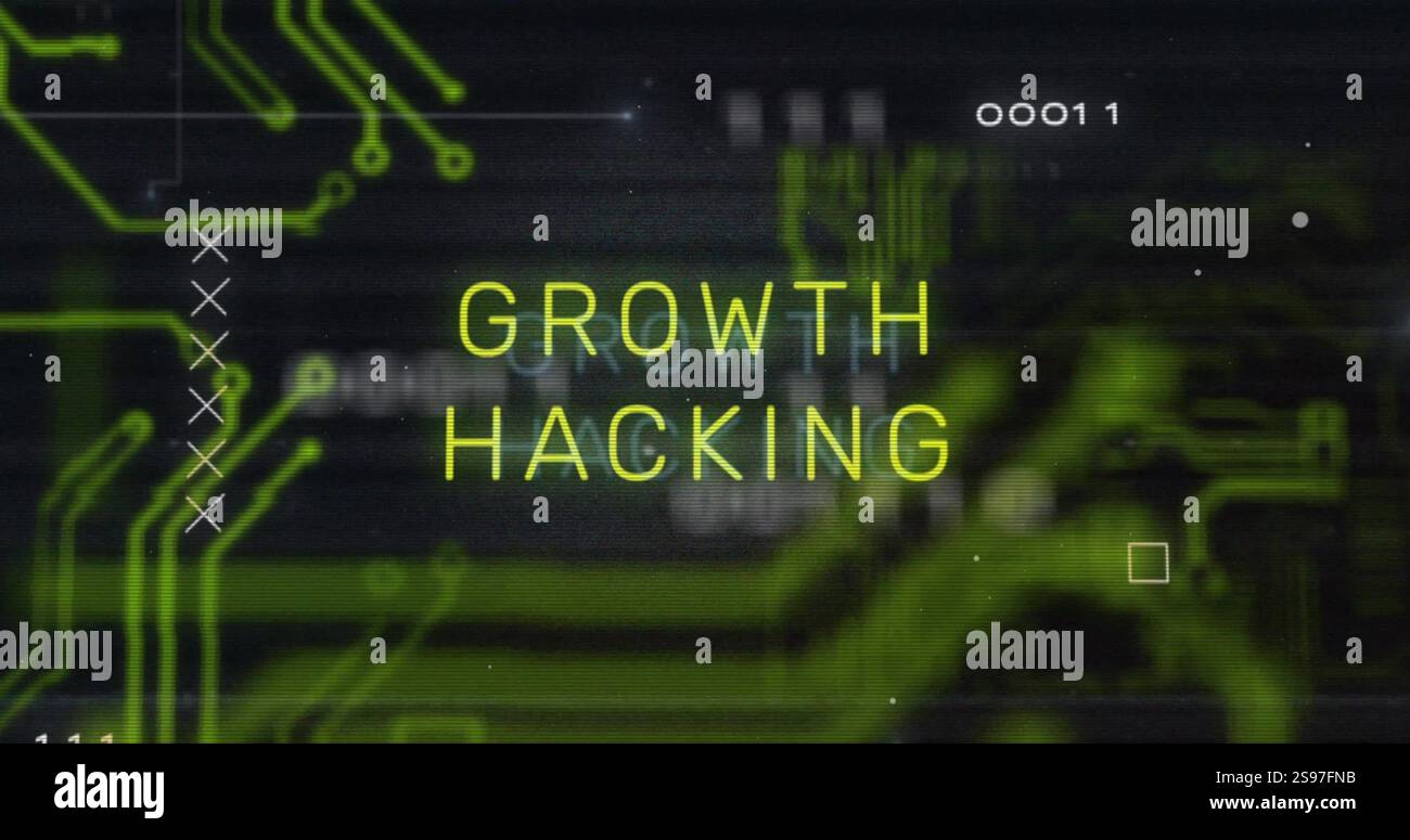 Wachstum Hacking-Textbild über grüne Leiterplattengrafiken Stockfoto