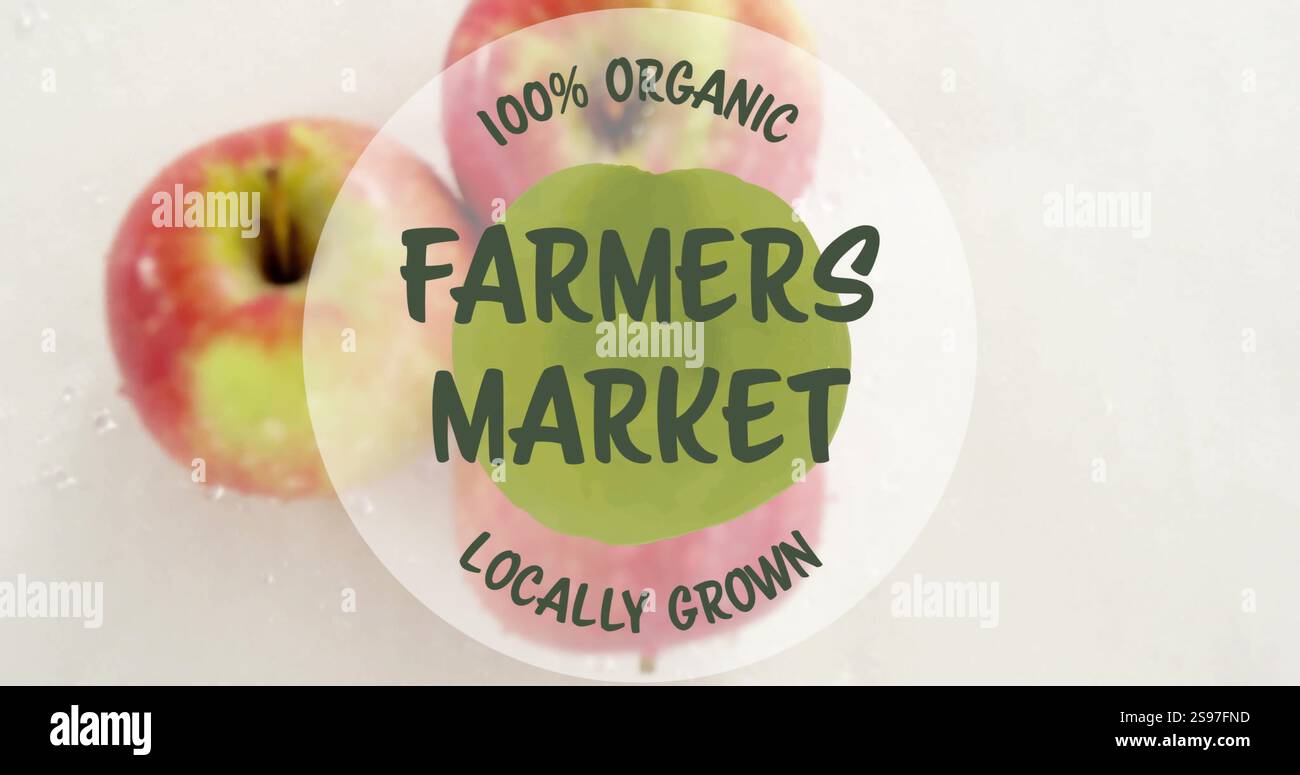 100 Prozent Bio-Bauern vermarkten lokal angebautes Image über Äpfel Stockfoto