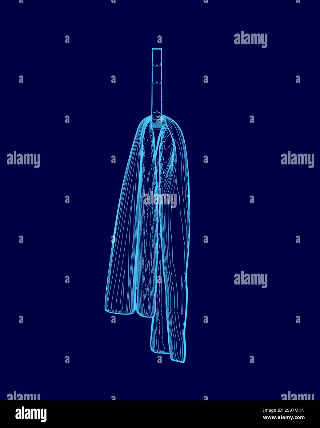 Blaues Handtuch hängt an einem Haken. Das Handtuch ist lang und hat ein blaues Muster Stock Vektor