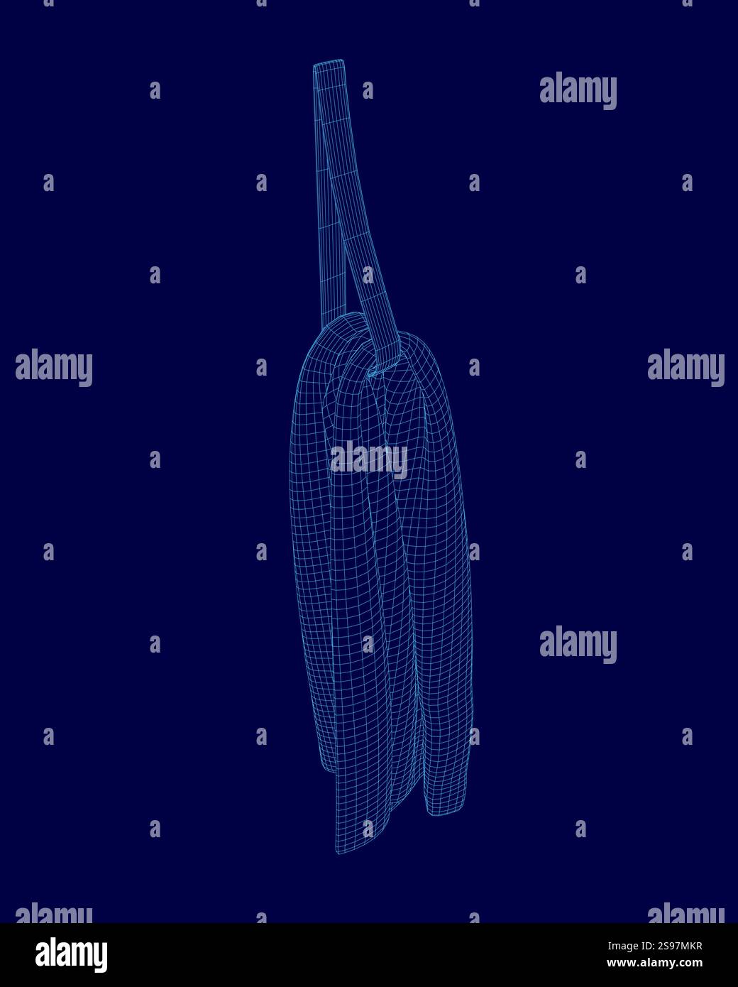 Blaues Handtuch hängt an einem Haken. Das Handtuch ist lang und hat ein blaues Muster Stock Vektor