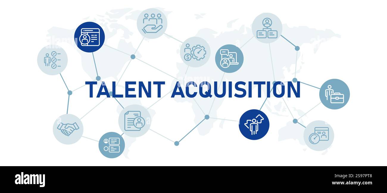 Talent Acquisition Symbolgruppe mit Illustration Job Recruiting Firma Beschäftigung Einstellung Arbeit Suche Kandidat Qualifizierungsprozess Karriere Mensch Stock Vektor