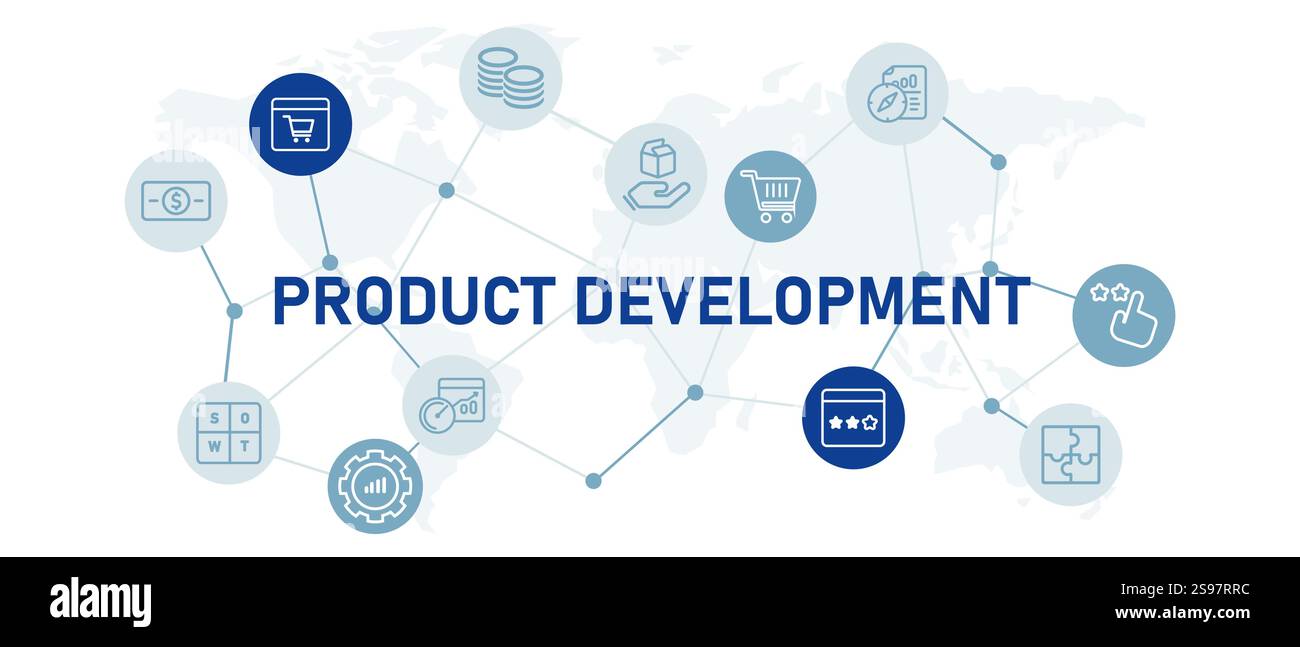 Produktentwicklung Icon Set Produktion Fertigung Marke Industrie Testdaten Forschung Innovation Marktmanagement Design Umrisssammlung Stock Vektor