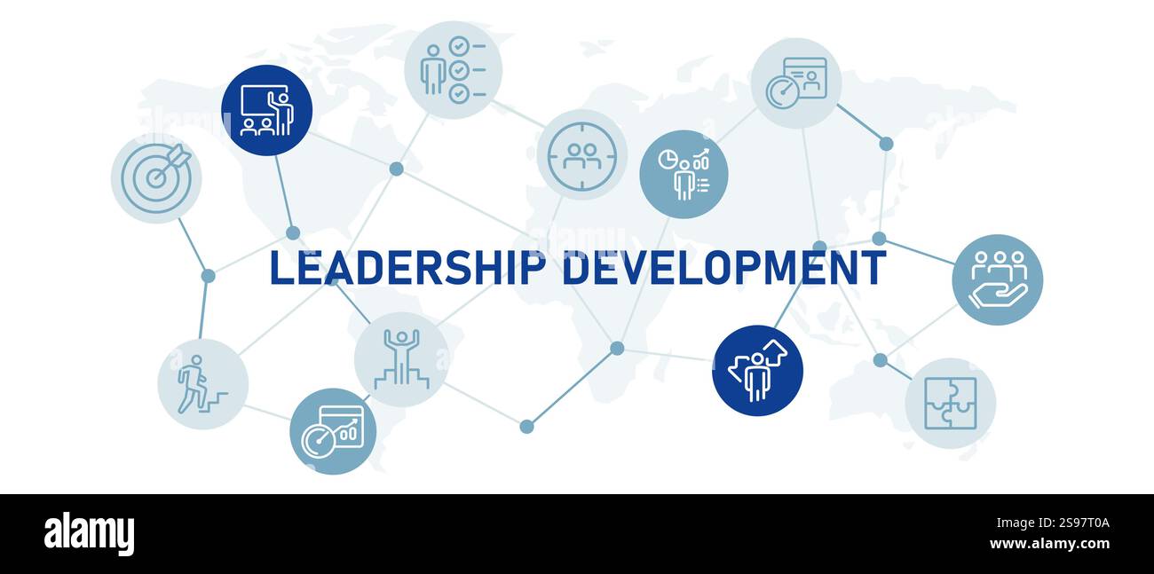 Leadership Development Symbol Set Work Motivation Planning Passion Leader Improvement Training Business Advancement Design Outline Kollektion Stock Vektor