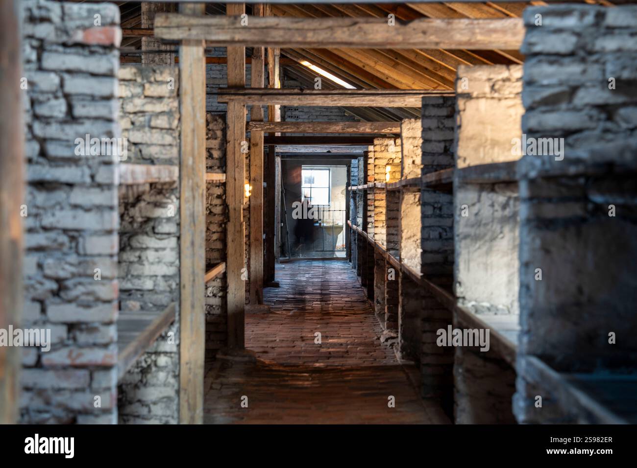 (250125) -- OSWIECIM, 25. Januar 2025 (Xinhua) -- dieses Foto vom 24. Januar 2025 zeigt die Frauenkaserne des Konzentrationslagers Auschwitz in Oswiecim, Polen. Der 80. Jahrestag der Befreiung des Konzentrationslagers Auschwitz fällt am 27. Januar 2025. Das Vernichtungslager des Zweiten Weltkriegs wurde 1940 von den Nazis gegründet. Schätzungen zufolge sind im Lager mindestens 1,1 Millionen Menschen ums Leben gekommen. Das Konzentrationslager wurde am 27. Januar 1945 von der sowjetischen Armee befreit, einem Tag, der zum Internationalen Holocaust-Gedenktag wurde. (Xinhua/Zhang Kun) Stockfoto