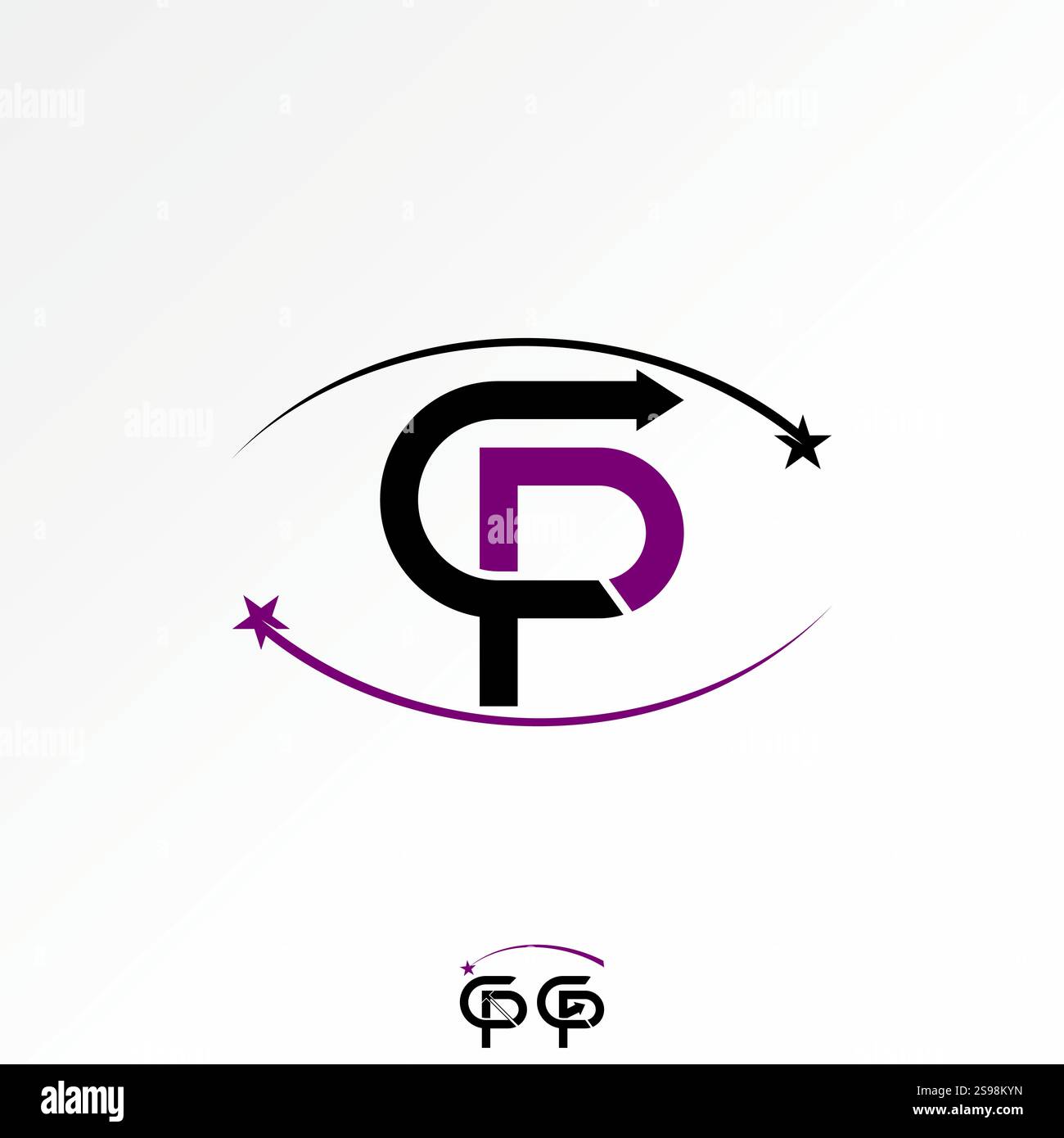 Logo-Design Grafikkonzept kreatives Premium-Vektor-Stockbild Top-Sell-Erstverkauf CP oder PC-Pfeil verbunden Swoosh Star mit Monogramm Typografie Branding Stock Vektor