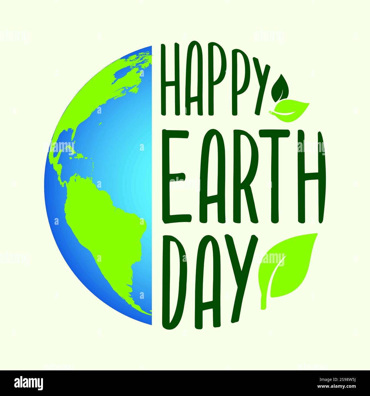 Happy Earth Day Typografie mit einer Kugel und grünen Blättern. Typografie-Logo zum Erdtag, Aufkleber für Poster, Banner, Vorlage. Der Tag der Erde ist ein jährliches Ereignis Stock Vektor