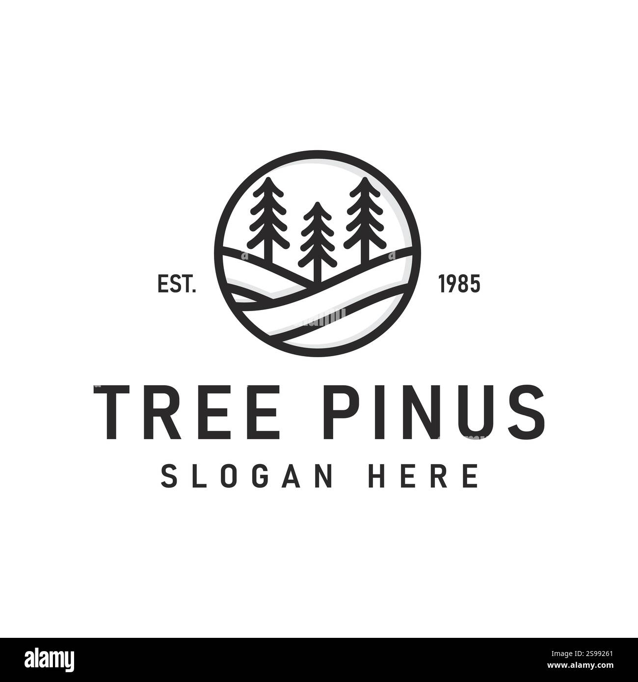 Silhouette drei Kiefern ähnlich Fichte. Wavy Hills Forest Classic Vintage Logo Design Line Art Vektor Design Stock Vektor