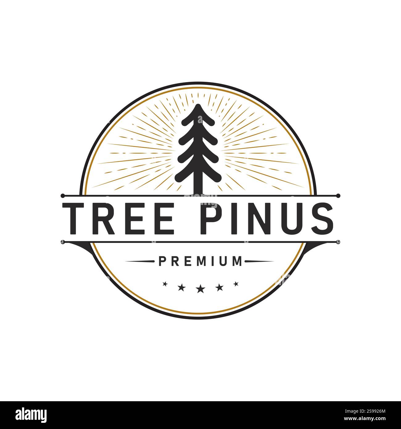 Kiefernbaumsilhouette ähnlich wie Fichte. Holzwald Logo Design Klassische Illustration Retro Vintage Label-Abzeichen Stock Vektor