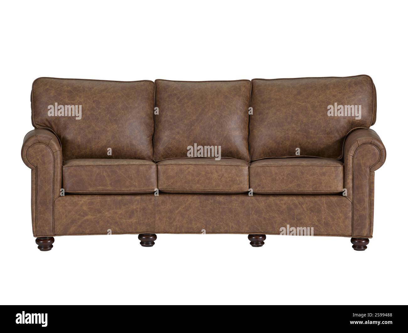 Modernes Ledersessel-Sofa isoliert auf weißem Hintergrund + Schneideweg. Möbel, Innenausstattung. Stockfoto