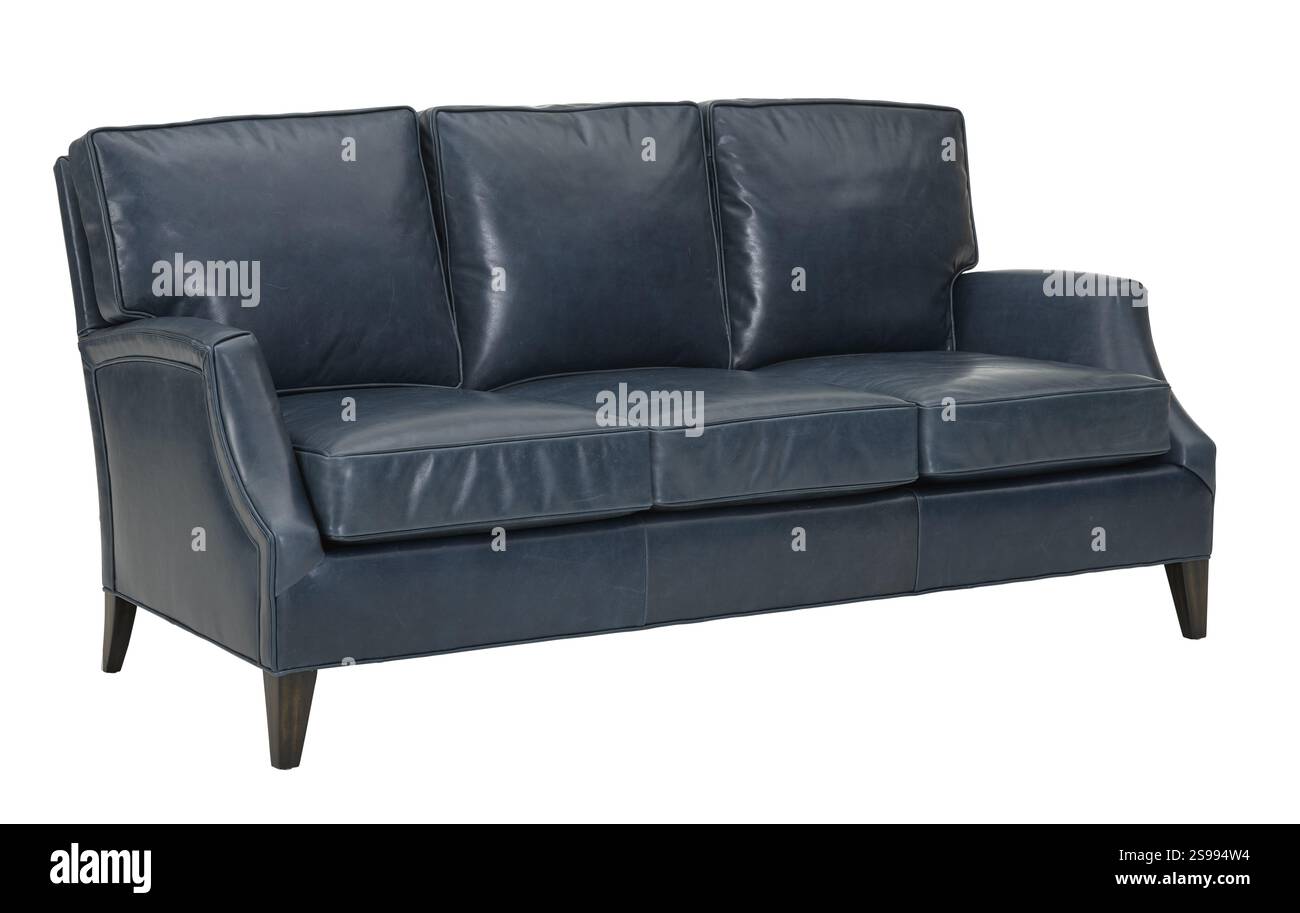 Modernes Ledersessel-Sofa isoliert auf weißem Hintergrund + Schneideweg. Möbel, Innenausstattung. Stockfoto