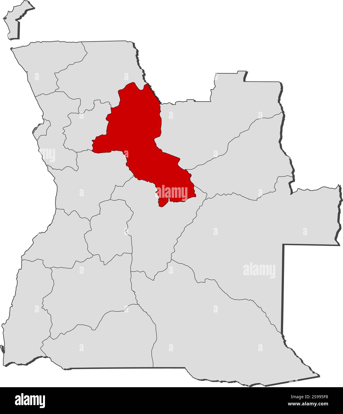 Karte von Angola mit den Provinzen, Malanje ist hervorgehoben. Stock Vektor