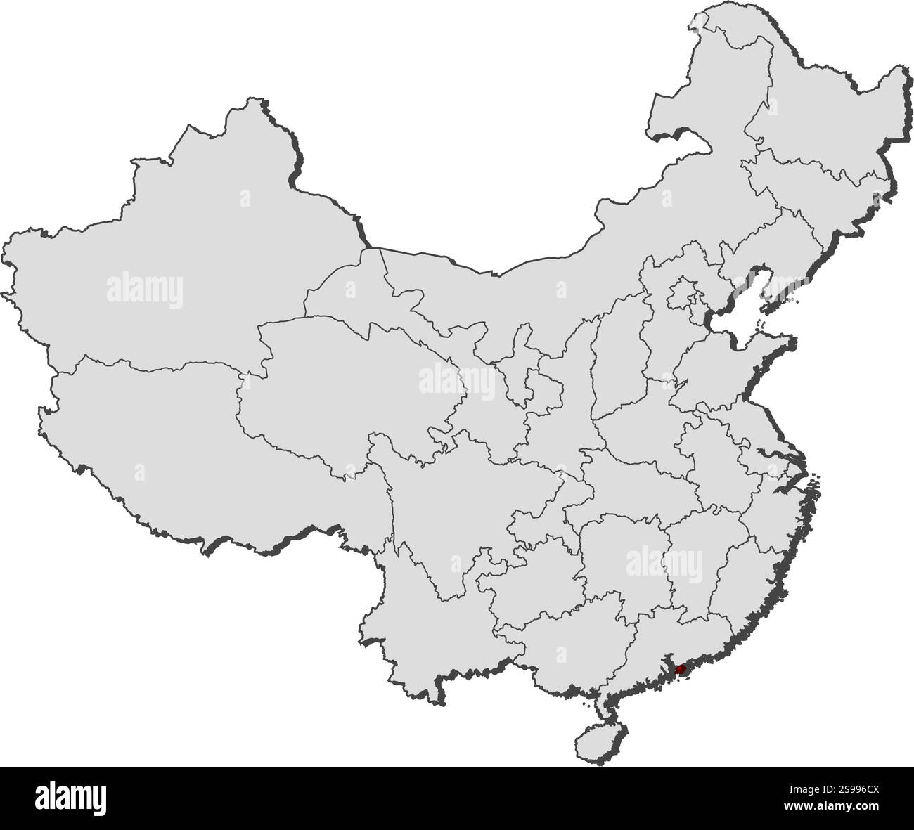 Karte von China mit den Provinzen, Hongkong ist hervorgehoben. Stock Vektor
