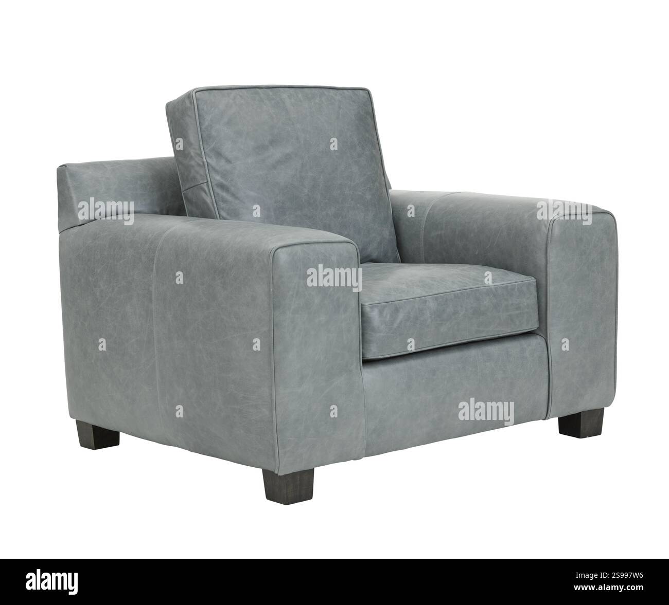 Modernes Ledersessel-Sofa isoliert auf weißem Hintergrund + Schneideweg. Möbel, Innenausstattung. Stockfoto