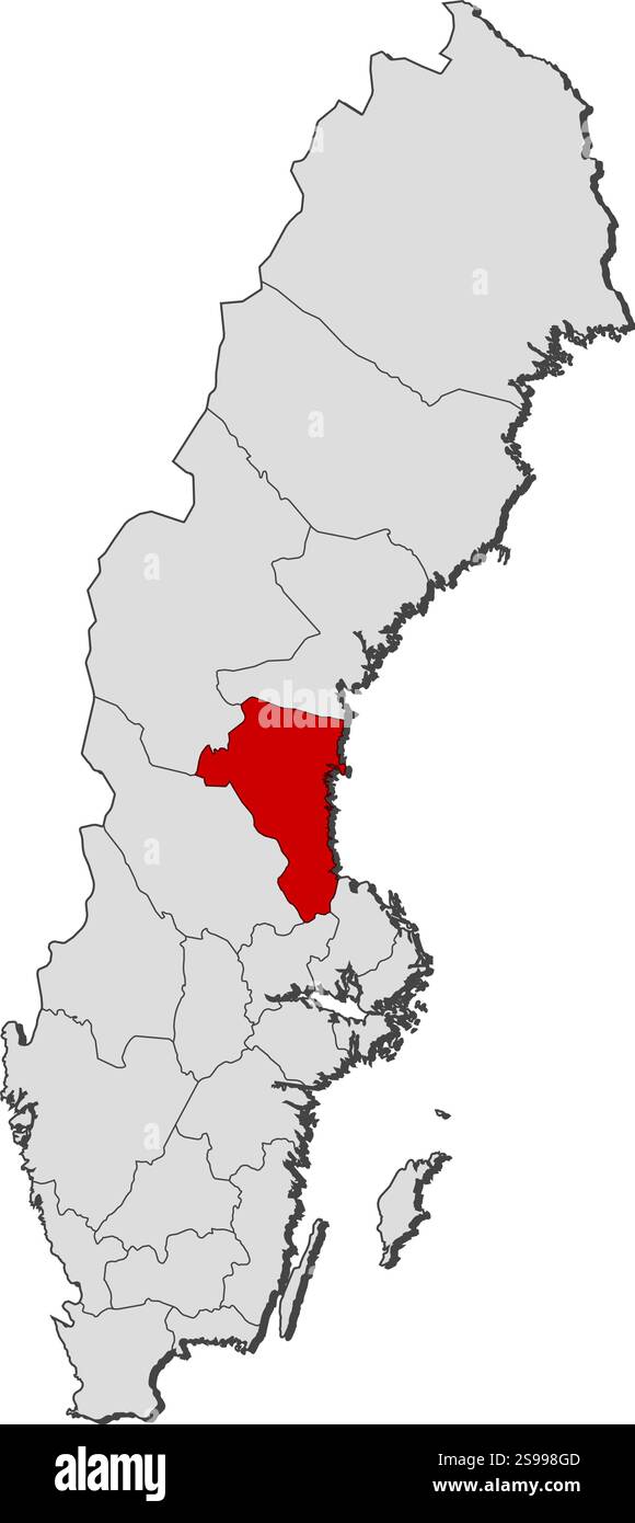 Karte von Schweden mit den Provinzen, Gävleborg County ist hervorgehoben. Stock Vektor