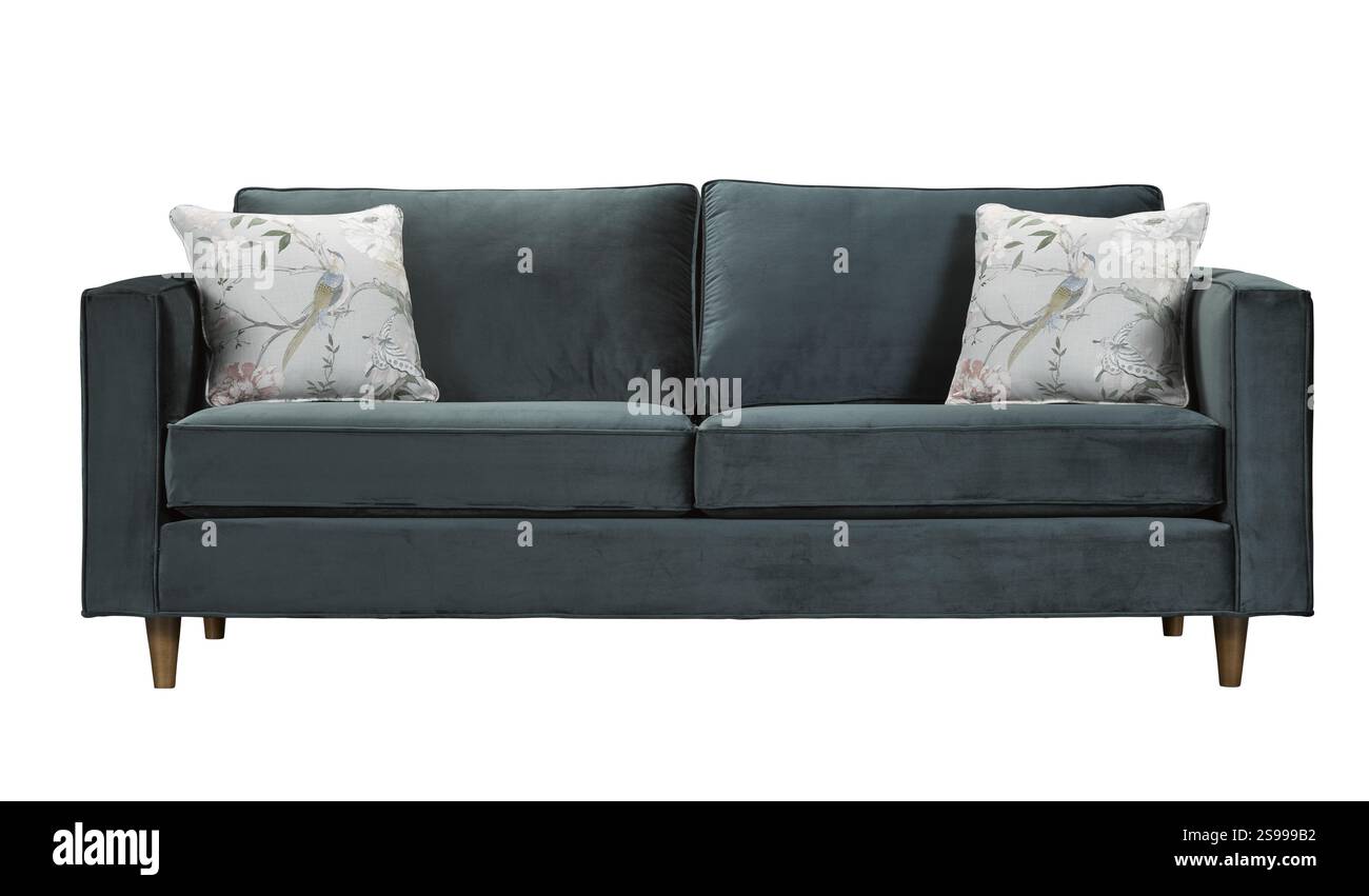 Modernes Ledersessel-Sofa isoliert auf weißem Hintergrund + Schneideweg. Möbel, Innenausstattung. Stockfoto