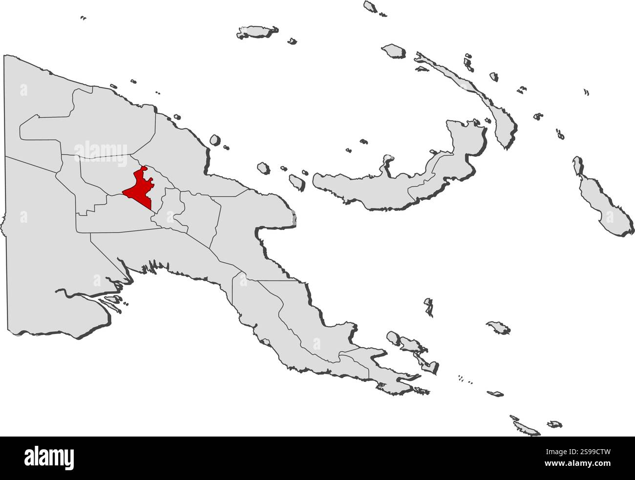 Karte von Papua-Neuguinea mit den Provinzen, Western Highlands ist hervorgehoben. Stock Vektor