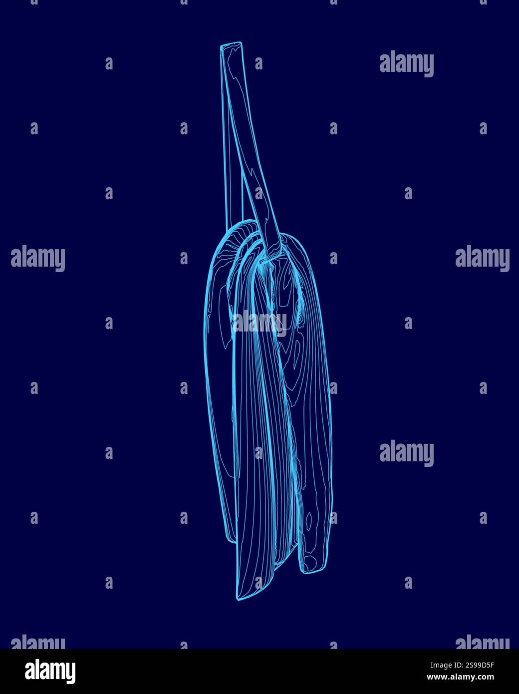 Blaues Handtuch hängt an einem Haken. Das Handtuch ist lang und hat ein blaues Muster Stock Vektor