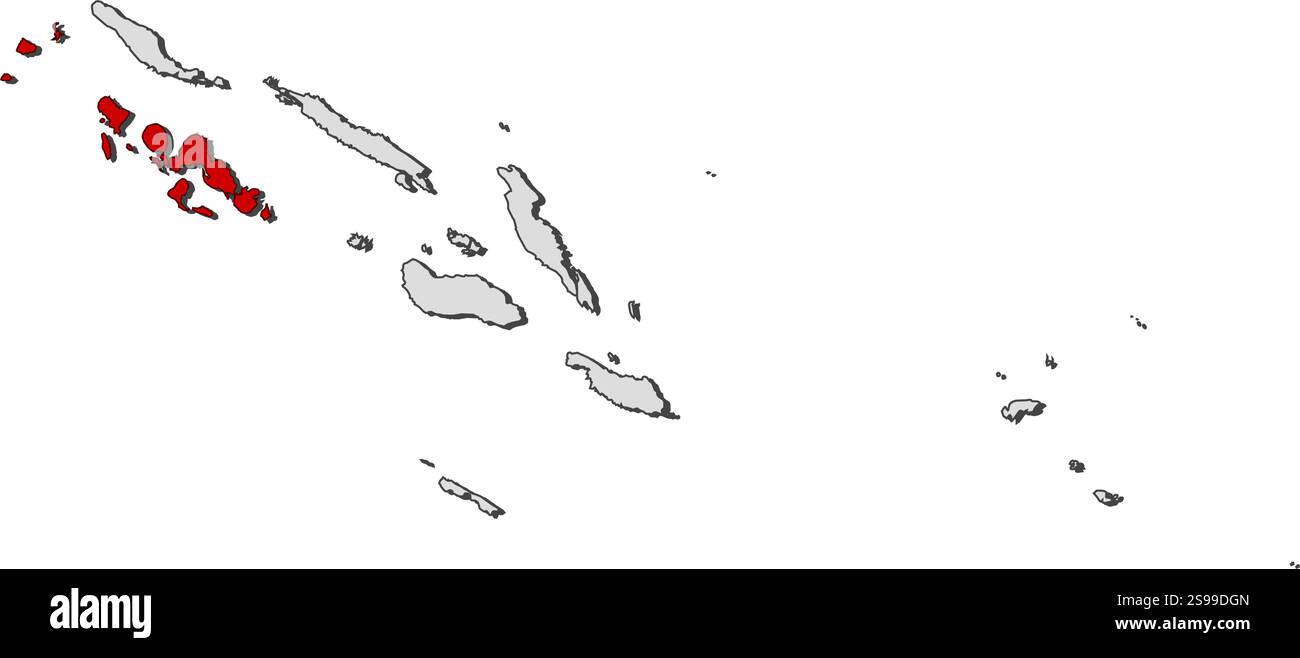 Karte der Salomonen mit den Provinzen, Western ist hervorgehoben. Stock Vektor