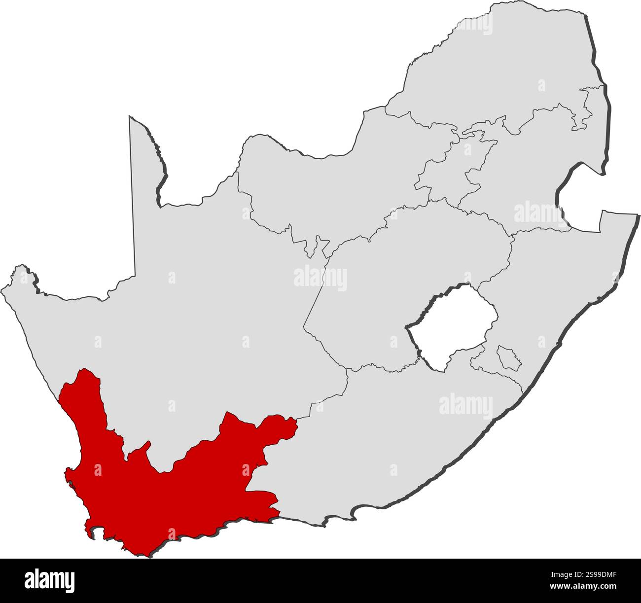 Karte von Südafrika mit den Provinzen, Westkap ist hervorgehoben. Stock Vektor