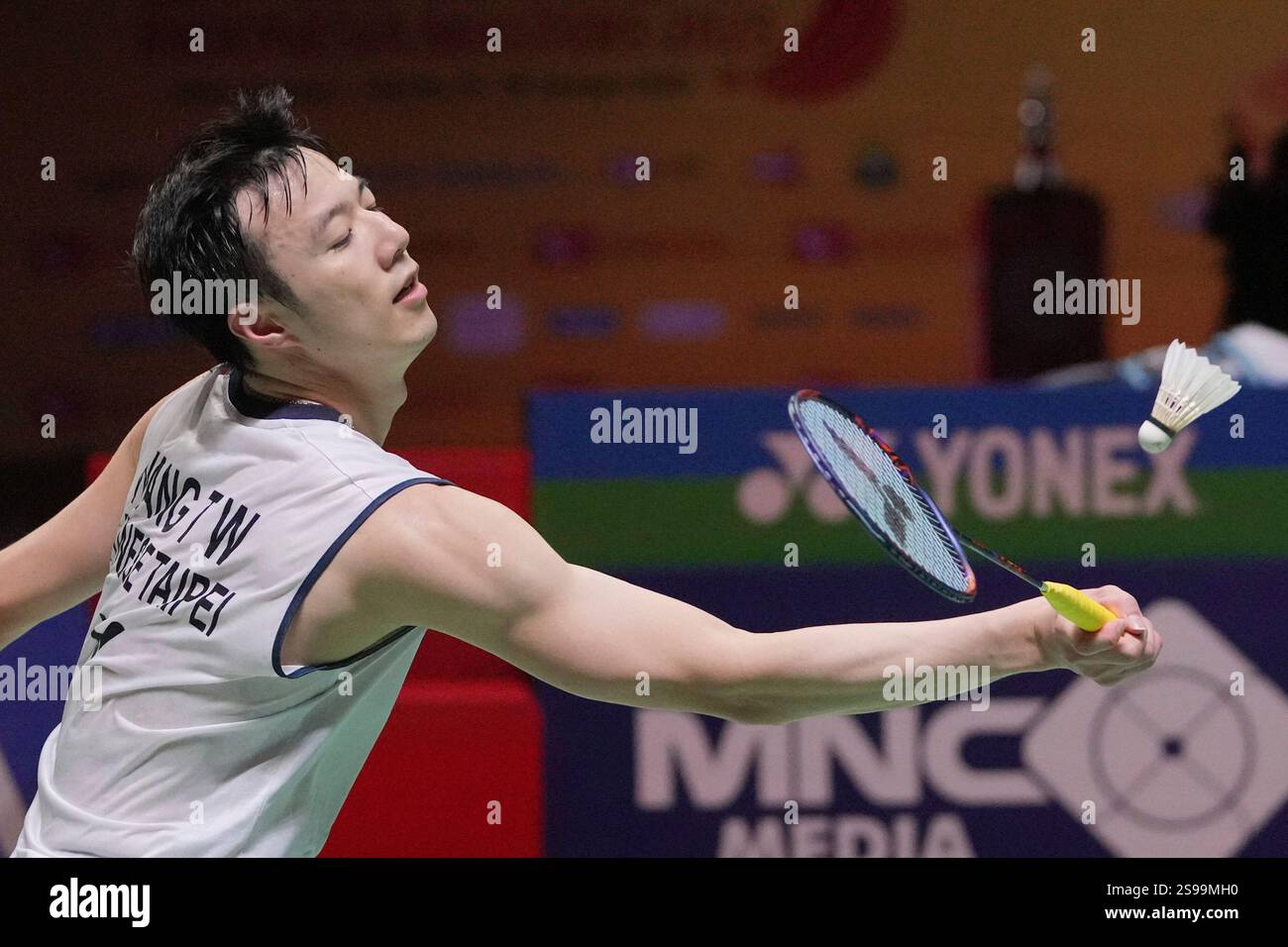 Wang Tzu Wei of Taiwan plays against Jonathan Christie of Indonesia ...