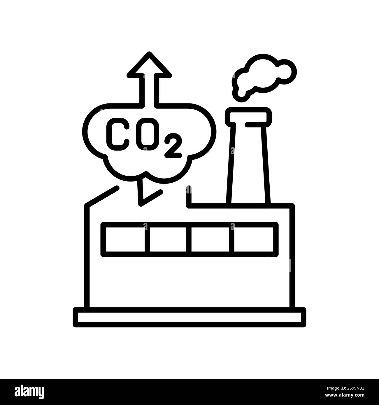 Schwarzes Symbol der CO2-Emissionslinie. Signieren Sie für Webseite, mobile App, Schaltfläche, Logo. Schaltfläche Vektorisoliert. Bearbeitbare Kontur. Stock Vektor