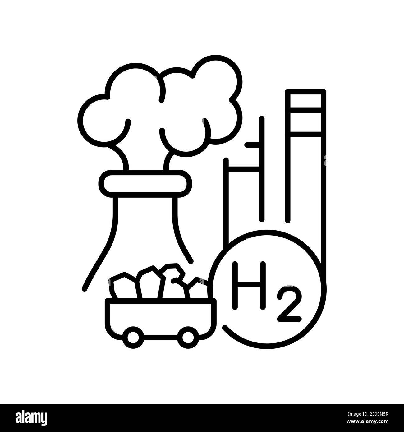 Graue Wasserstofflinie, schwarzes Symbol. Signieren Sie für Webseite, mobile App, Schaltfläche, Logo. Schaltfläche Vektorisoliert. Bearbeitbare Kontur. Stock Vektor