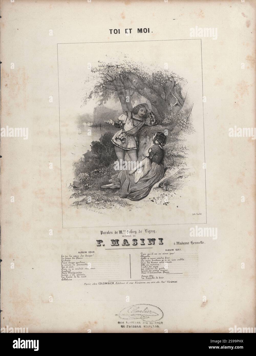 Partitura Musical „Toi et moi“, de F. Masini, editada en París, 1842. Stockfoto Partitura Musical „Toi et moi“, de F. Masini, editada en París, 1842. Stockfoto