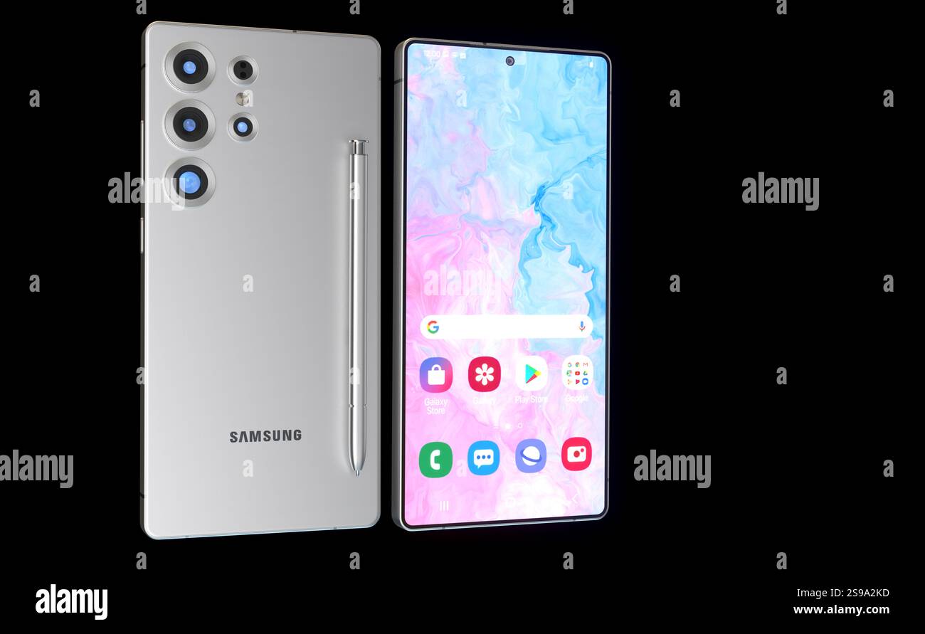 Hochwertiges Rendering des Samsung Galaxy S25 Stockfoto
