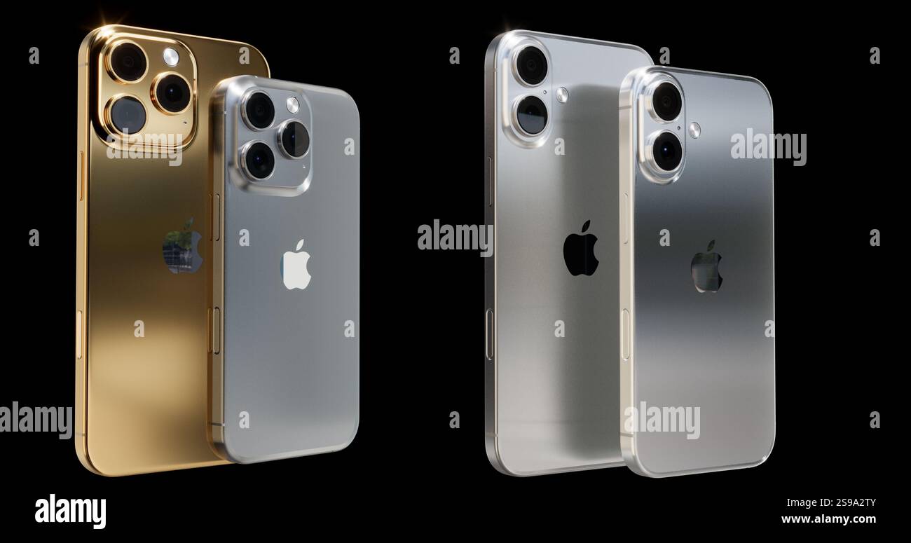 Hochwertiges Rendering der iPhone 16 Collection Stockfoto