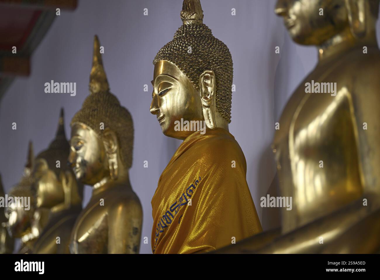 Vergoldete Buddha-Statuen im Wat Pho, Tempel des liegenden Buddha, Bangkok, Thailand, Asien Stockfoto