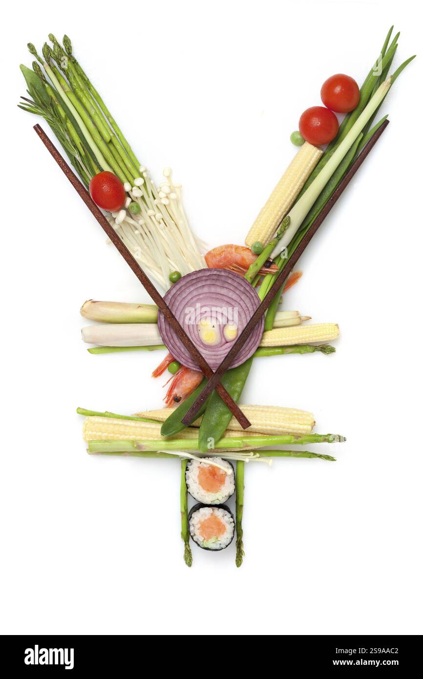 Ein stiller Yen-Schild aus Sushi Stockfoto