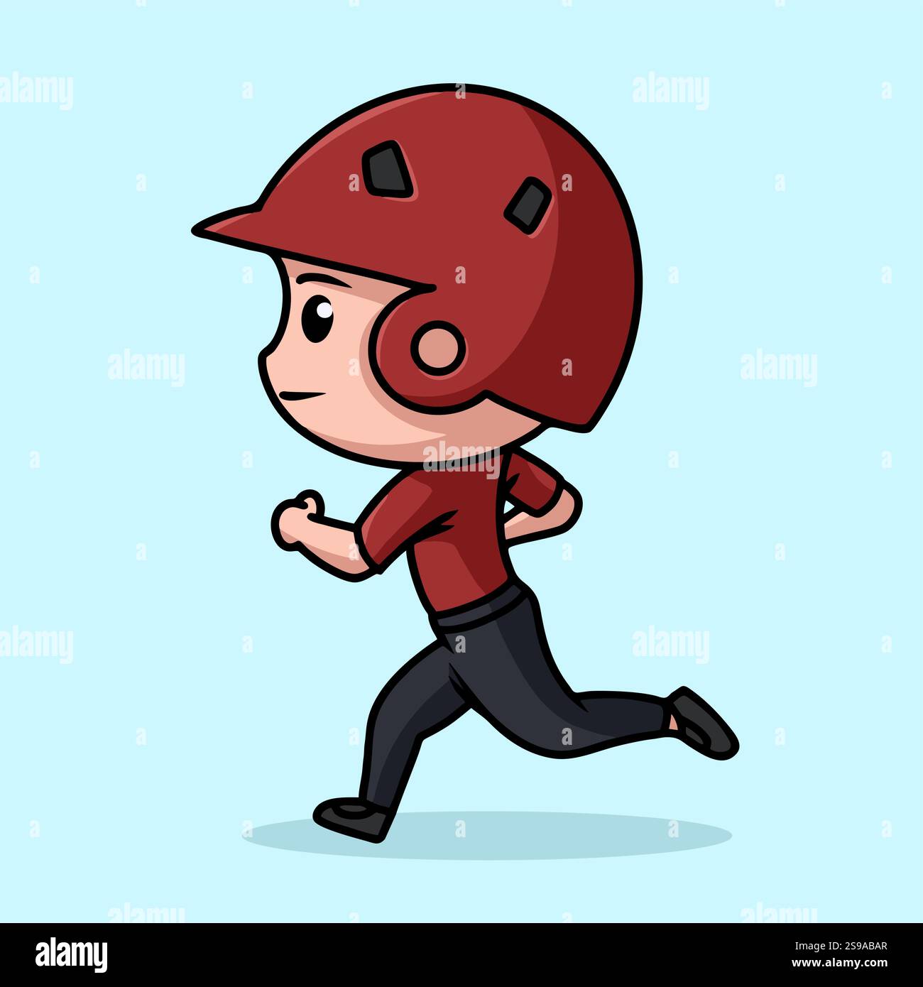 Baseball-Chibi-Maskottchen mit Helm in Laufposition Stock Vektor