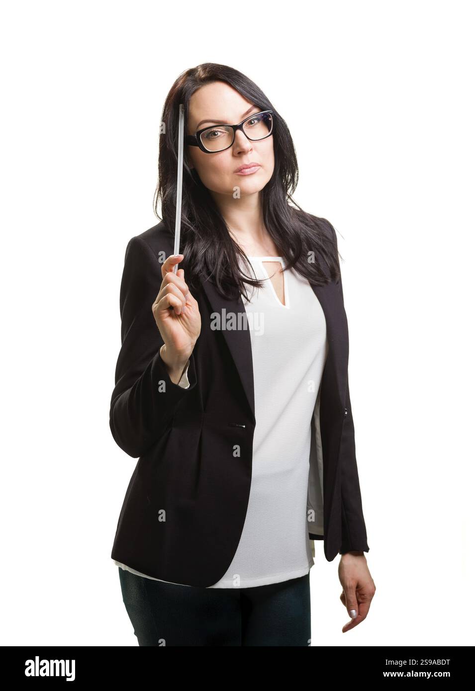 Porträt einer wunderbaren jungen Geschäftsfrau vor weißem Hintergrund Stockfoto
