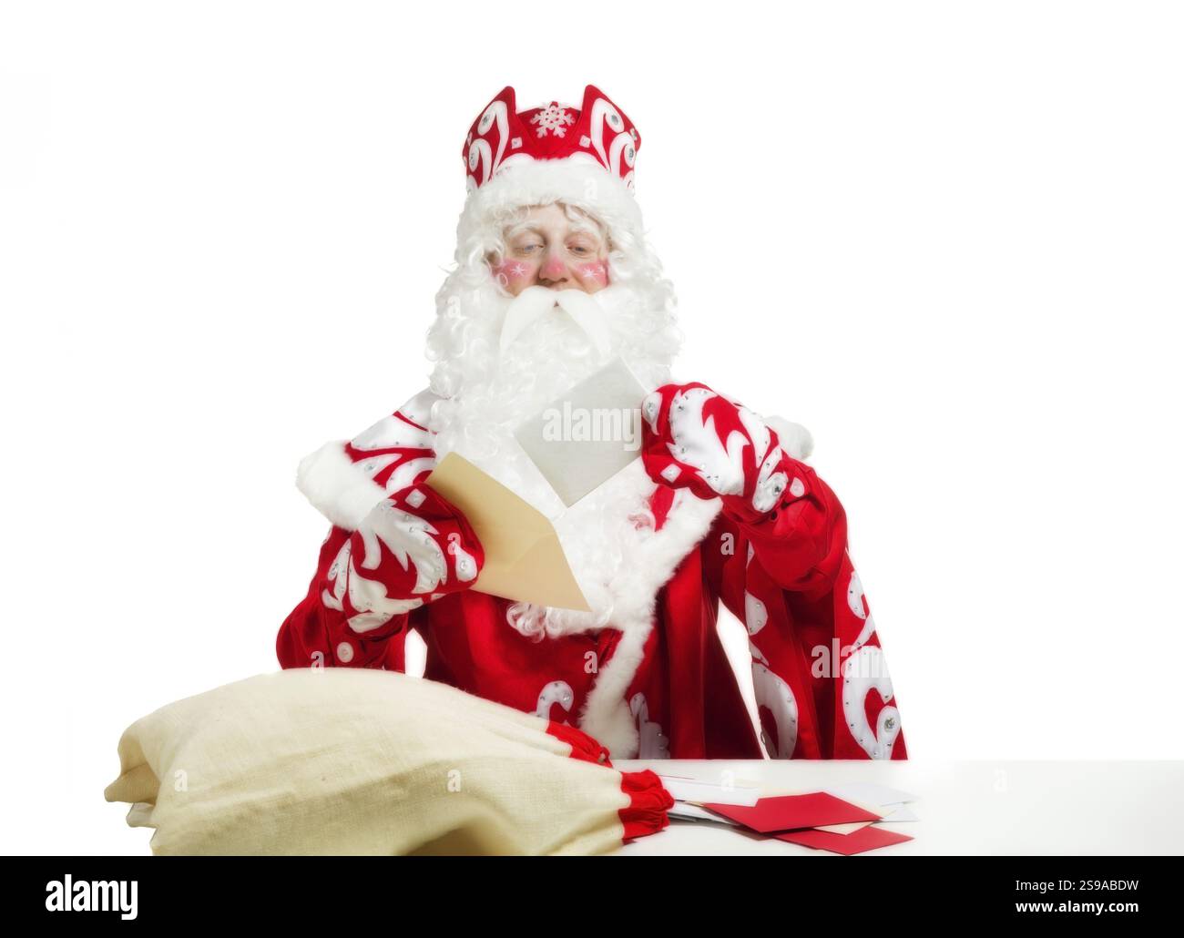 Vater Weihnachten vor weißem Hintergrund. Weihnachtsfeier Stockfoto
