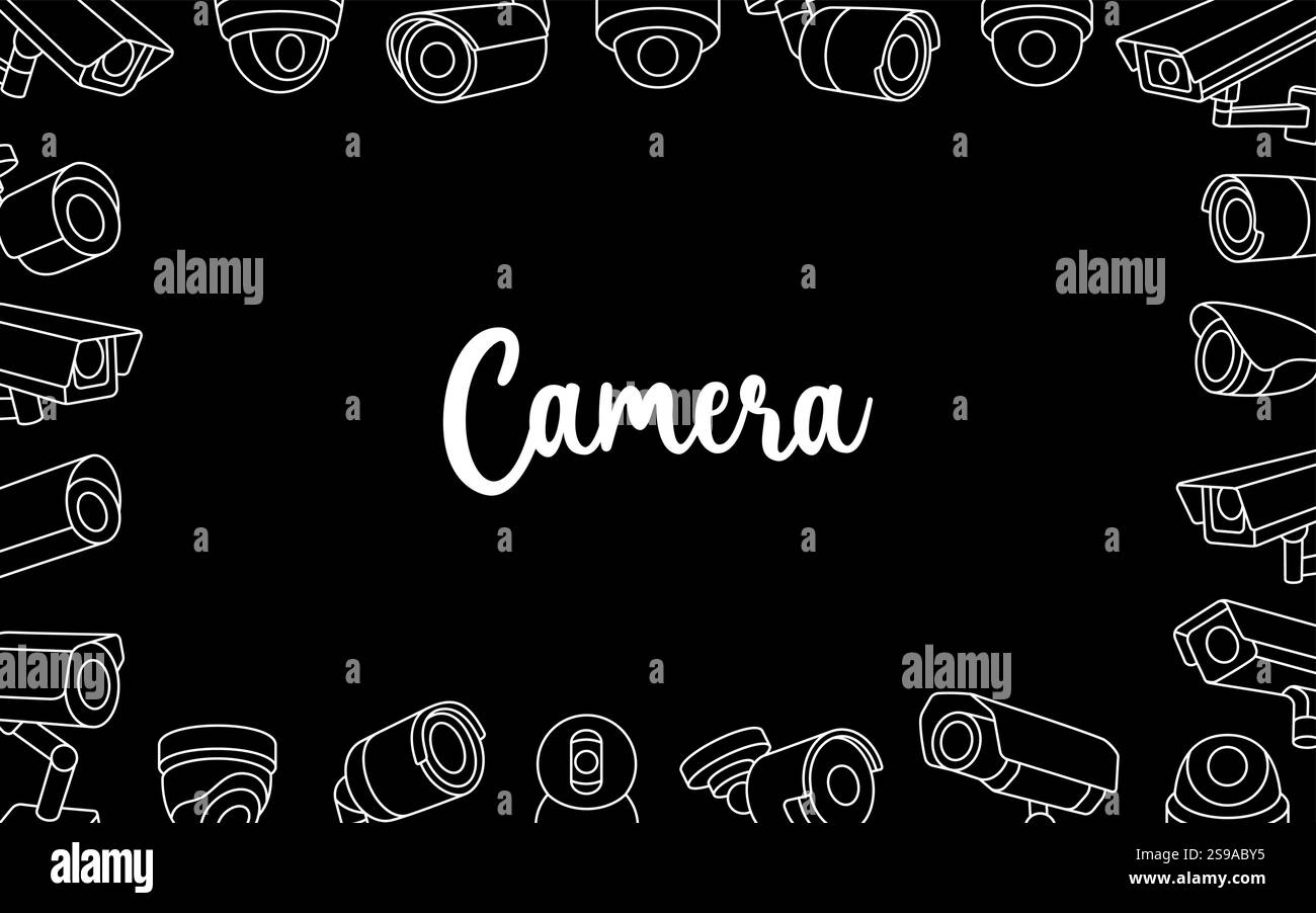 Horizontales Banner für Außenkameras. Externe CCTV-Kameras. Schutzsystem für Wohnräume. Vektorabbildung. Stock Vektor